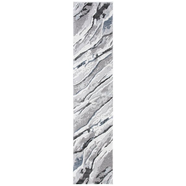 Century 2 ft. x 9 ft. Gray/Blue Army Marle Runner Rug