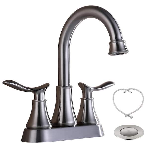 GIVING TREE 4 in. Centerset Double-Handle High Arc Bathroom Faucet with Pop-Up Drain and Supply Hoses in Brushed Nickel