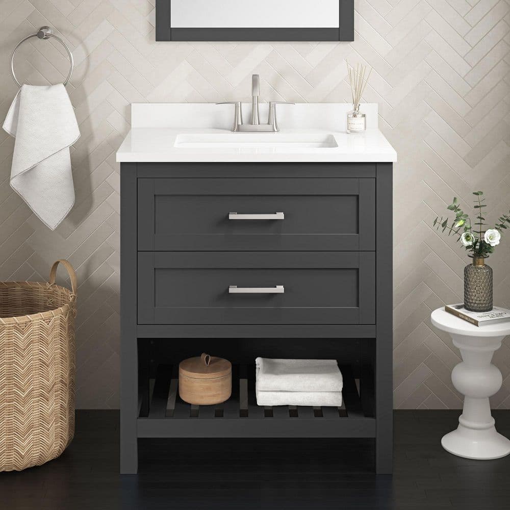 Autumn 30 in. Single Sink Gray Bath Vanity with White Engineered Stone Top 