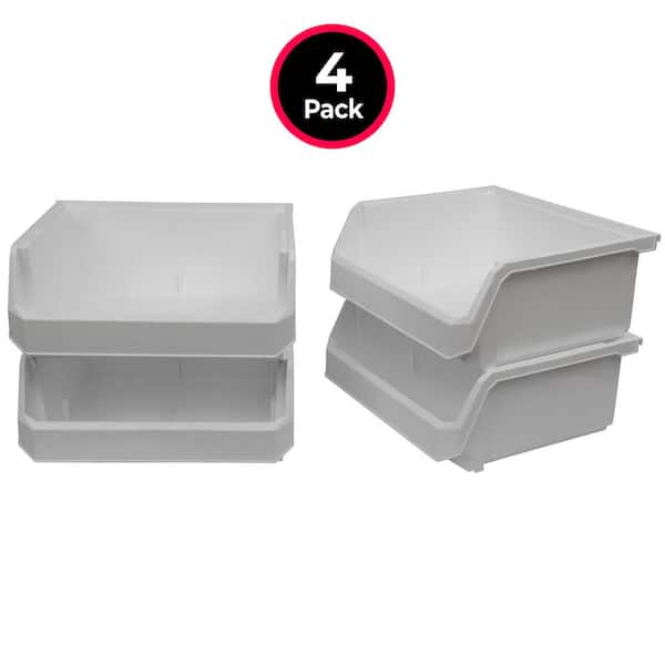 Extra Large 16.5" D x 14.75" W x 26.75" H White Plastic Stackable Storage Bin Containers for Organizing (4-Pack)