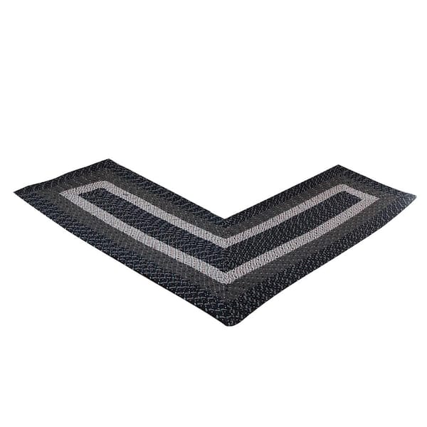 Better Trends Country Stripe Braid Collection Dark Blue Stripe 24" x 68" x 68" L-Shape 100% Polypropylene Reversible Area Rug