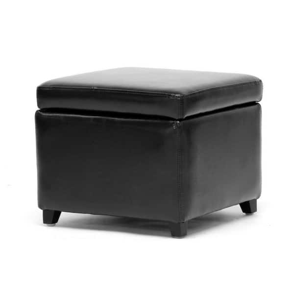 Baxton Studio Chris Traditional Black Leather Upholstered Ottoman