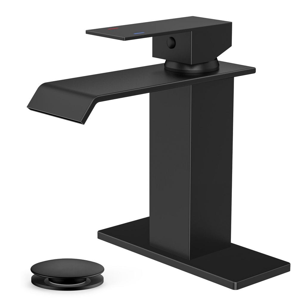 Waterfall Single Handle Single Hole Bathroom Sink Faucet with Deckplate and Pop Up Drain in Matte Black price history on PriceWatchPro