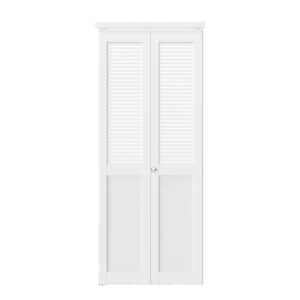 32 in. x 80 in. Solid Core MDF Wood White PVC Covering Half Louver Half Panel MDF Bi-Fold Door with Hardware Kits