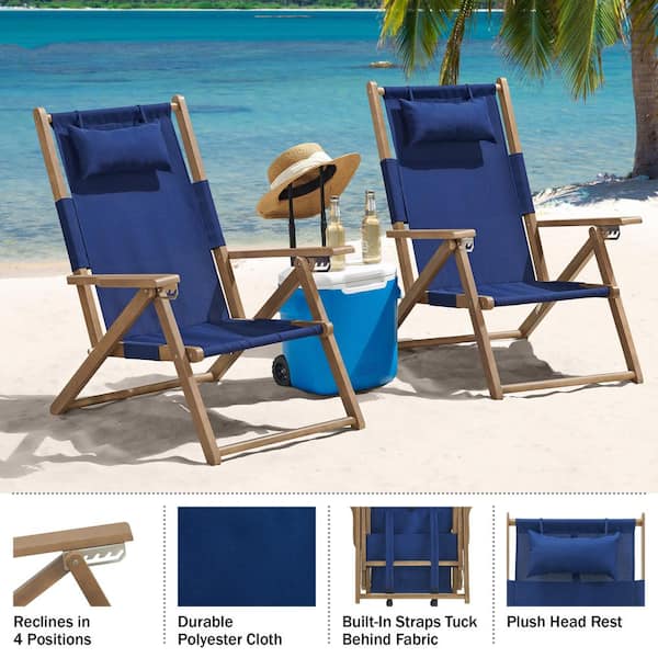 Lavish Home Blue Wood Folding Beach Chair Set of 2 80-OUTD-FLDBCH