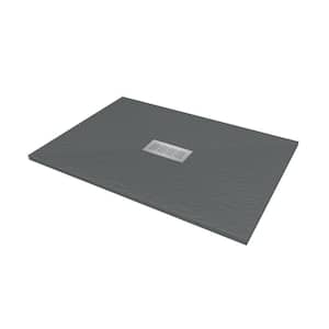 48 in. L x 34 in. W x 1.125 in. H Solid Composite Stone Shower Pan Base with Center Drain in Graphite Slate