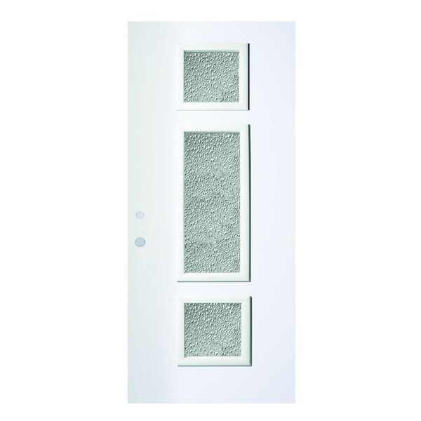 Stanley Doors 32 in. x 80 in. Marjorie Diamond 3 Lite Painted White Right-Hand Inswing Steel Prehung Front Door