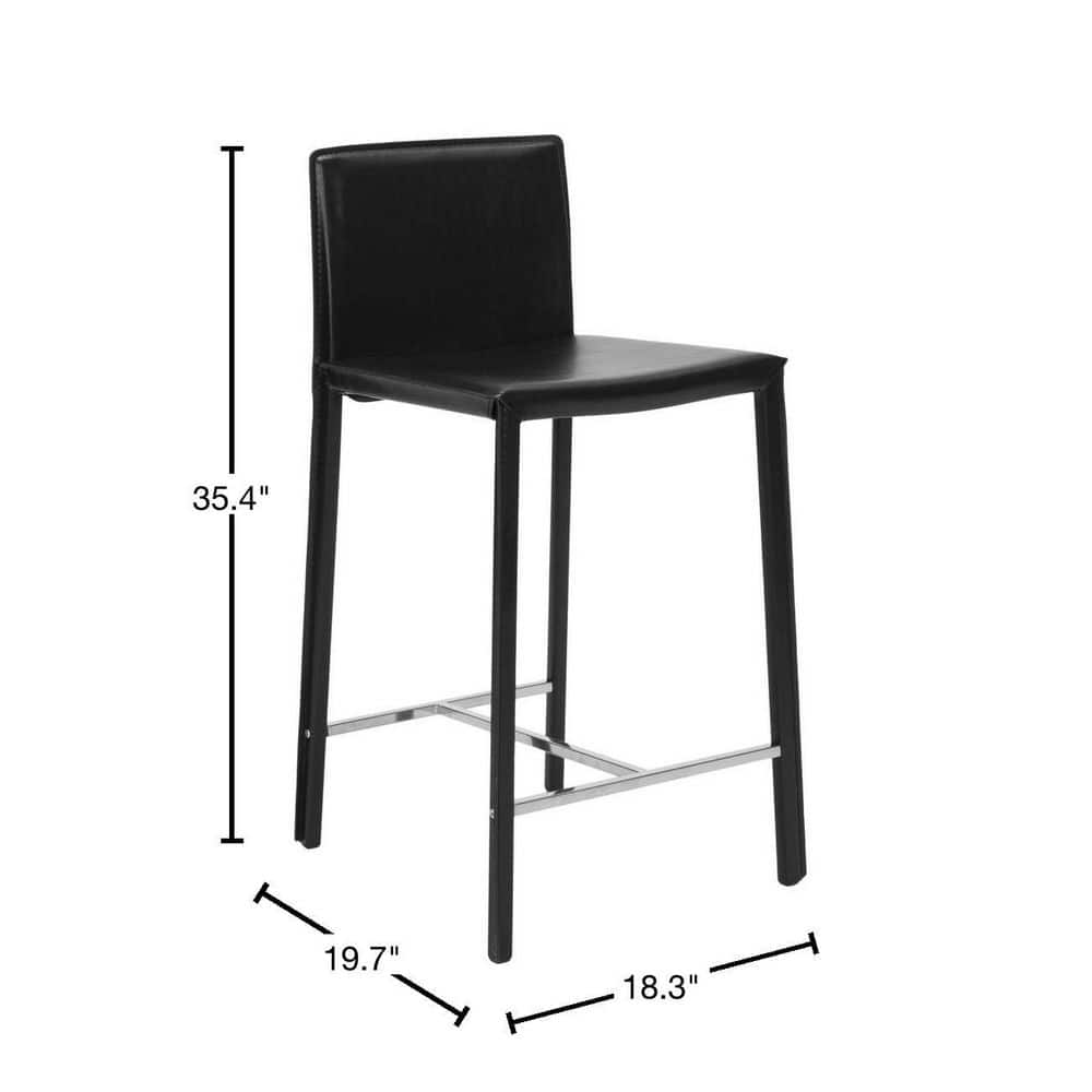 Jason 24'' Black Leather and Metal Counter Stools, Set of 2