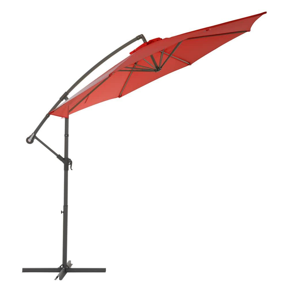 CorLiving 9.5 ft. Steel Cantilever UV Resistant Offset Patio Umbrella in Crimson Red