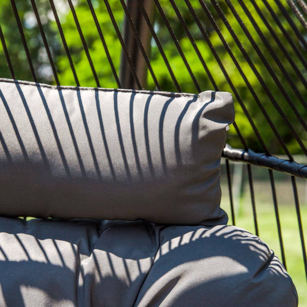Dark Gray Double Egg Hanging Chair with Cushions and Steel Stand