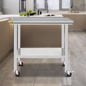 Stainless Steel Rolling Table 35.4 x 23.6 in. Kitchen Prep Table with 4 Wheels Kitchen Utility Table,Silver