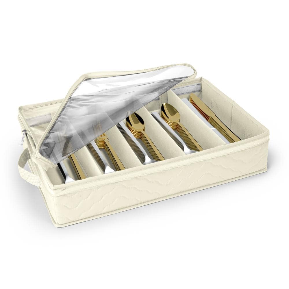 Flatware and Utensil Storage - Beige Fabric Chest Box for Storage
