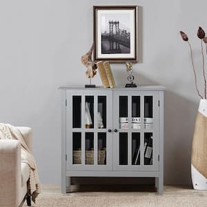 Gray Storage Buffet Cabinet Glass Door Sideboard Console Table Server