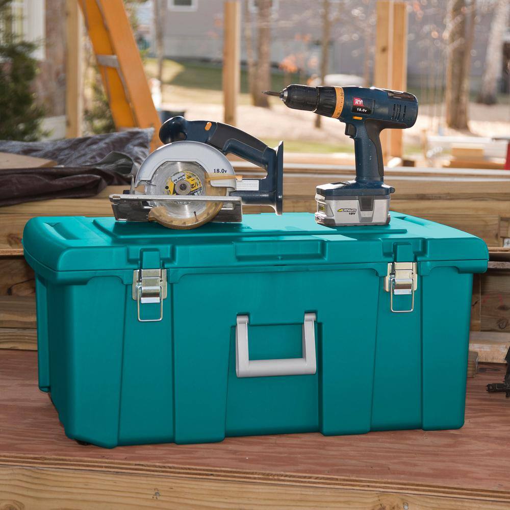 Teal Plastic Wheeled Footlocker Storage Container, 2 Pack, 16 Gallon