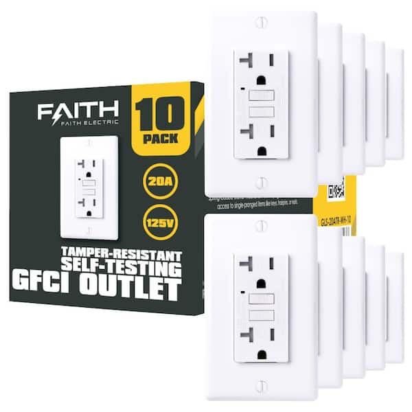 Faith 20-Amp 125-Volt GFCI Duplex Tamper Resistant Outlet, GFI Receptacle with Indicator Light and Wall Plate, White (10-Pack)