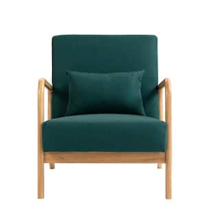 25.78 in. W Modern Dark Green Wood Frame Cotton And Linen Upholstered Accent Armchair With 1-Pillow (set of 1)