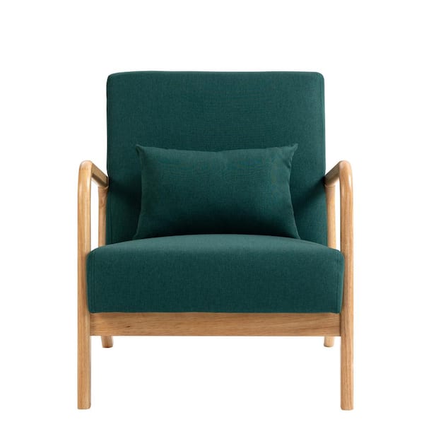 Uixe 25.78 in. W Modern Dark Green Wood Frame Cotton And Linen Upholstered Accent Armchair With 1-Pillow (set of 1)