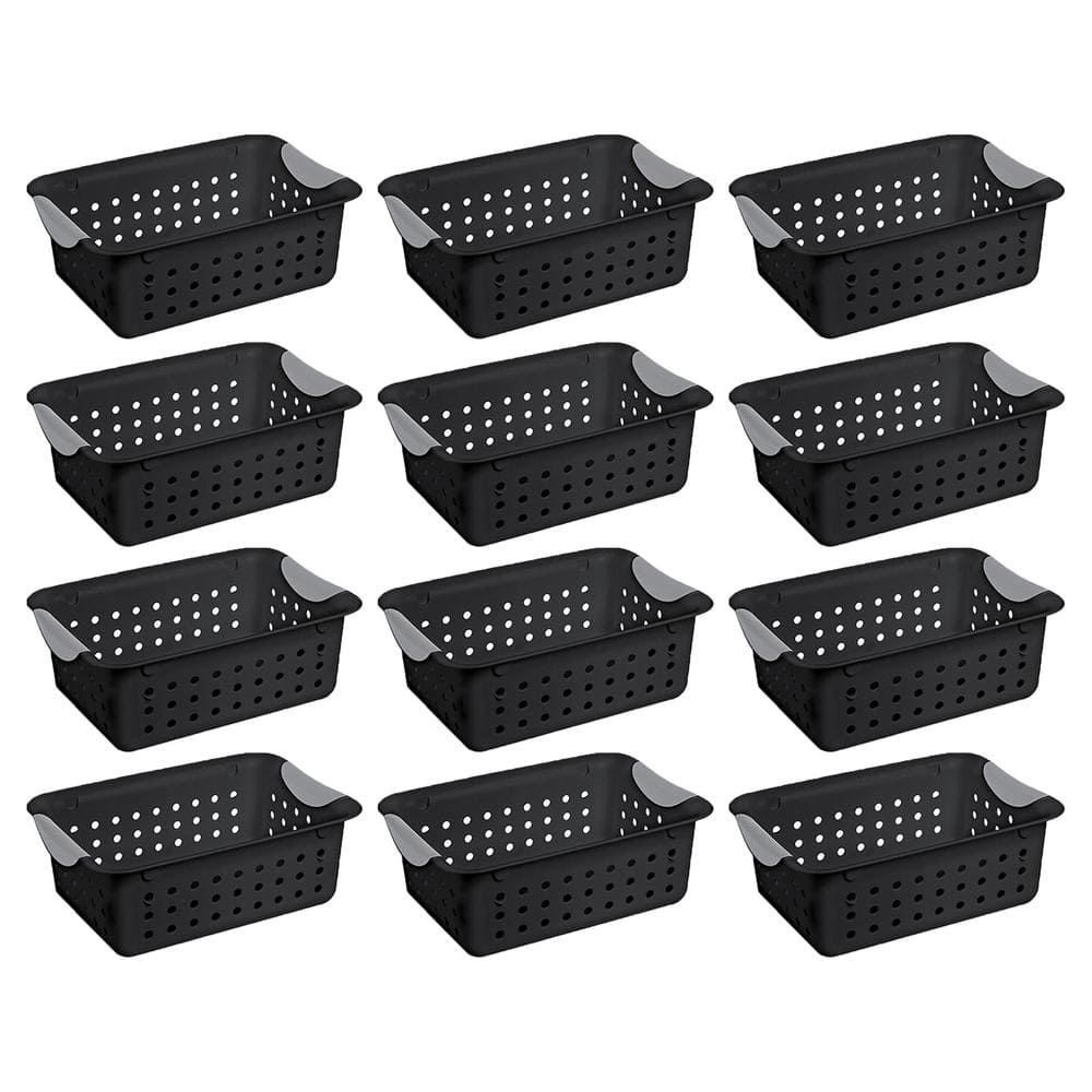 Sterilite 1624 0.5 Gal. Medium Ultra Storage Tote Plastic Basket with  Contoured Handles in Black 18 x 16249006 - The Home Depot