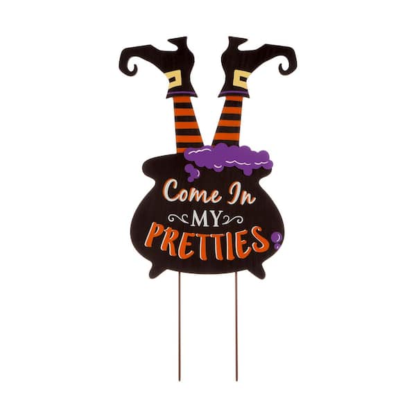Glitzhome 32 in. H Halloween Wooden Witch Yard Stake or Standing Decor or Hanging Decor (KD, 3 Function)