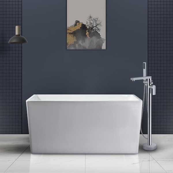 Satico 43 in. Contemporary Design Acrylic Flatbottom Soaking Tub Freestanding Bathtub in White