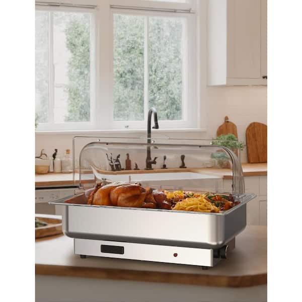 9 qt. Silver Stainless Steel Chafing Dish Electric Buffet Set with Stand, Temperature Control for Wedding and Parties