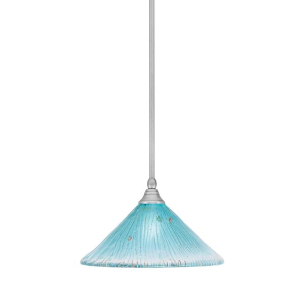 Unbranded Sparta 100-Watt 1-Light Brushed Nickel Shaded Pendant Light Mini Pendant with Teal Crystal Glass and No Bulb Included