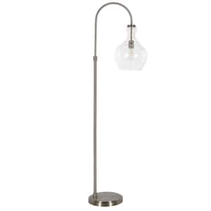 70 in. Silver 1 1-Way (On/Off) Arc Floor Lamp for Living Room with Glass Dome Shade