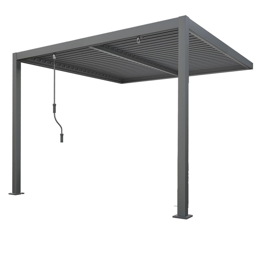 10 ft. x 13 ft. Wall-Mounted Aluminum Pergola with Adjustable Louvered Roof