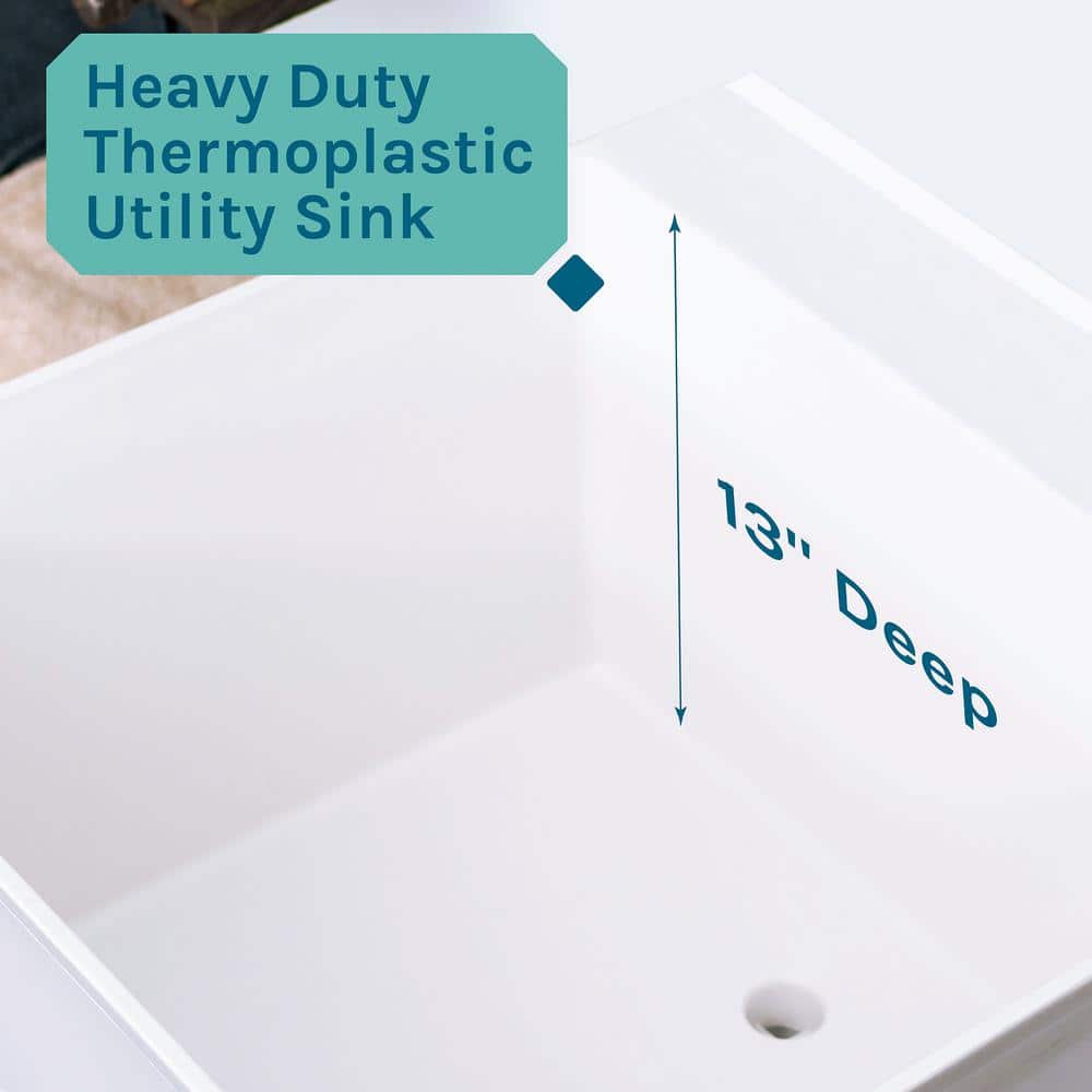 White Freestanding Utility Sink with Black Metal Legs