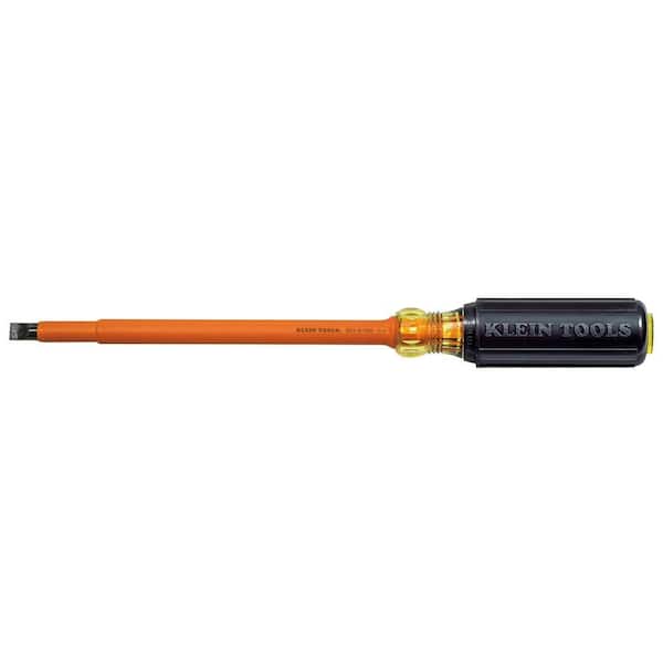Klein Tools 3/8 in. Insulated Cabinet-Tip Flat Head Screwdriver with 8 in. Round Shank- Cushion Grip Handle