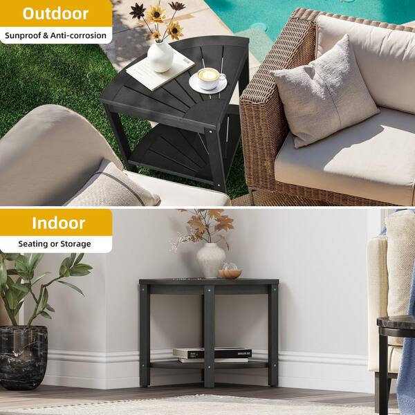 Black Triangle Patio Plastic Side Table in Black