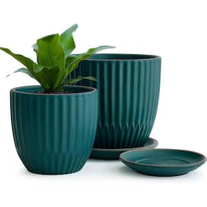 Modern 5.8 in. L x 5.8 in. W x 5.8 in. H Dark Blue Green Ceramic Round Indoor Planter (2-Pack)