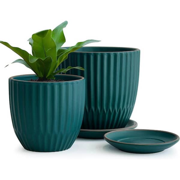 ITOPFOX Modern 5.8 in. L x 5.8 in. W x 5.8 in. H Dark Blue Green Ceramic Round Indoor Planter (2-Pack)