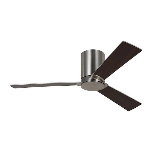 Generation Lighting Rozzen 44 in. Modern Hugger Brushed Steel Ceiling Fan with Silver/American Walnut Blades, DC Motor and Remote