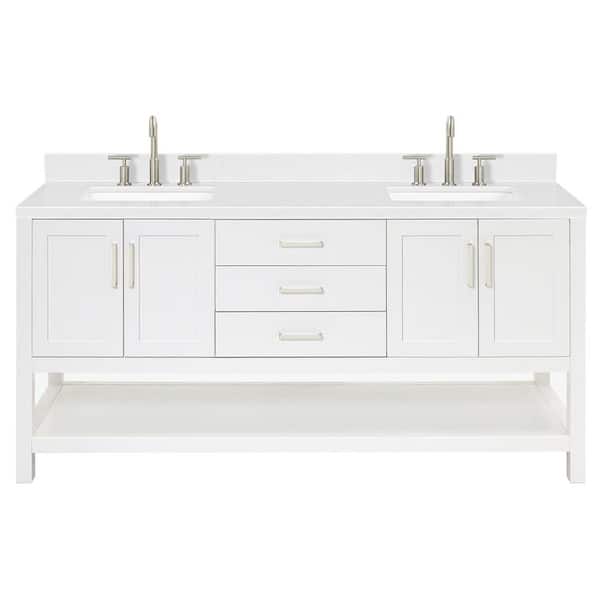 Magnolia 72 in. Double Sink Freestanding Bathroom Vanity in White with Carrara White Quartz Top