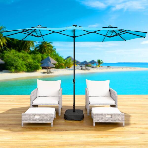 15 ft double patio umbrella Kozyard Rectangular Double-Sided with Solar Lights, Outdoor Patio Umbrella with Crank Lift, Base Included, UV-Resistant for Pool, 30% Thickened Pro LEVELEVE 15FT Double-Sided Outdoor Market