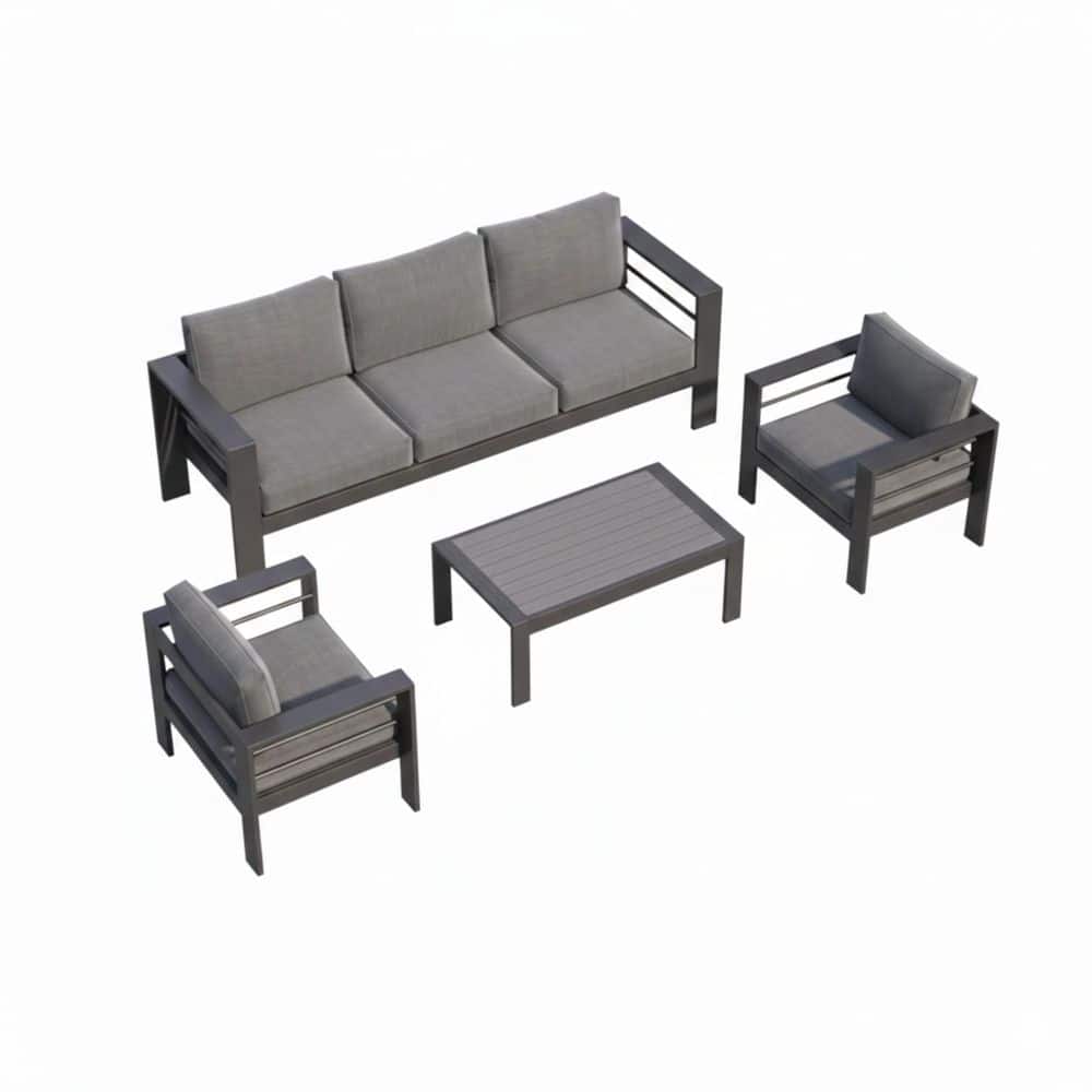 4-Piece Aluminum Outdoor Sectional Seating Set with Dark Gray Cushions, Patio Conversation Set, 5-Seat Outdoor Sofa Set price history on PriceWatchPro