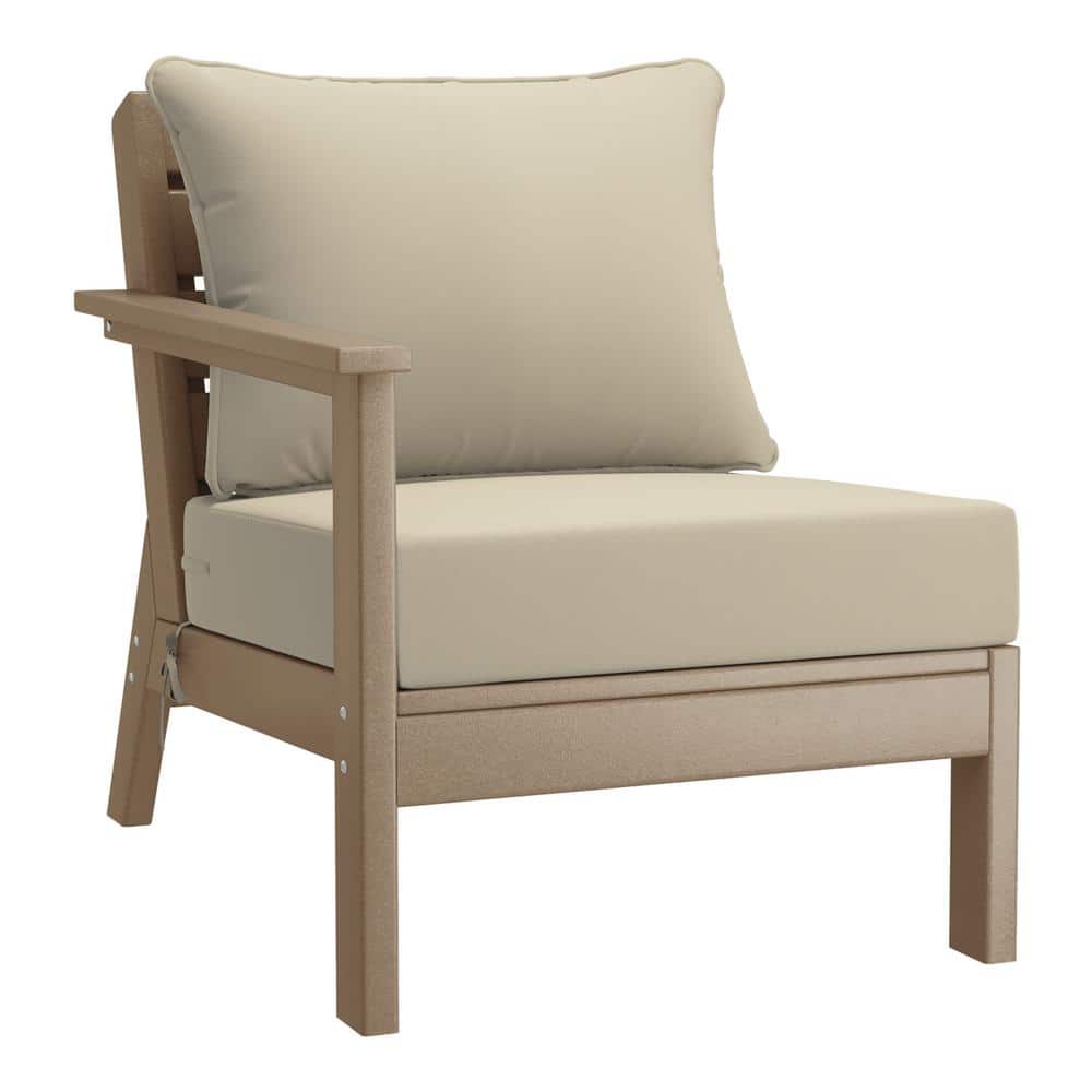 Birchwood Outdoor Patio Deep Seating Left Facing Arm HDPE Lounge Chair in Weathered Wood with Beige Cushions price history on PriceWatchPro