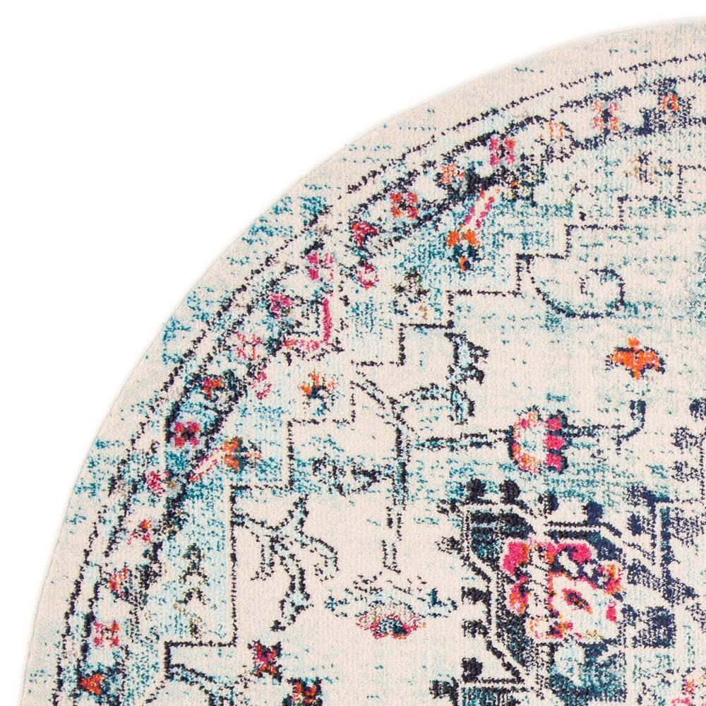 Hand-Knotted Cream and Blue Round Synthetic Rug