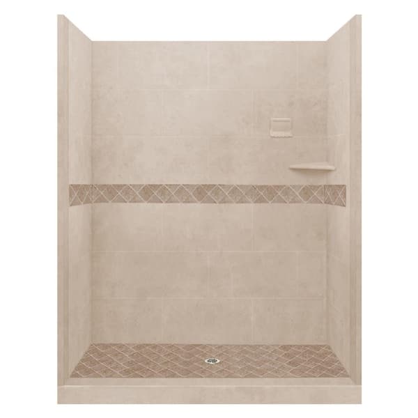 American Bath Factory Espresso Diamond 60 in. x 42 in. x 80 in. Center Drain Alcove Shower Pan and Walls in Brown Sugar, and Nickel Drain
