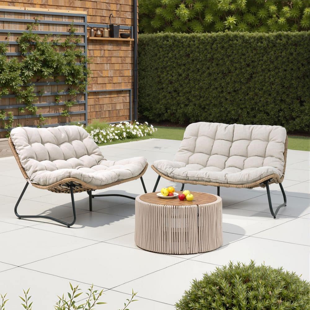 2-Piece Metal Frame Brown Faux Rattan Wicker Outdoor Loveseat with Beige Cushion price history on PriceWatchPro