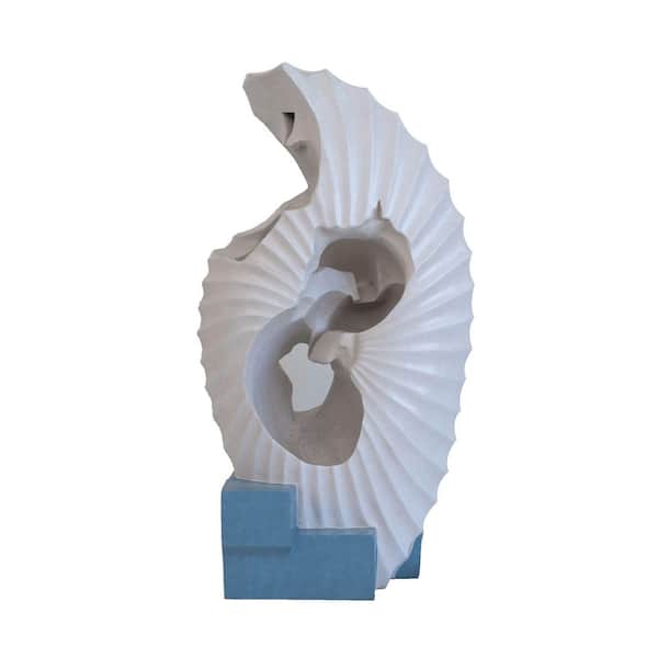 16.9 x 10.2 x 31.9 in. White Abstract Water Fountain with Blue Base with Light for Indoor and Outdoor