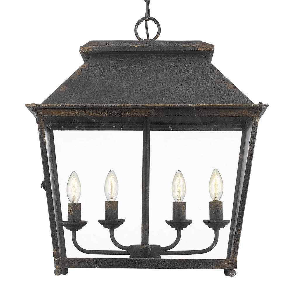 Abingdon Cozy Lantern-Style 4-Light LED Pendant in Antique Black Iron