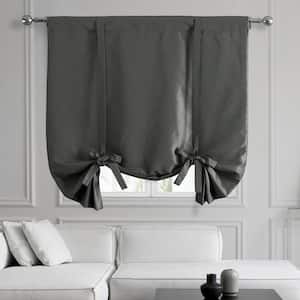 Arrowhead Grey Textured Faux Dupioni Silk 46in. W x 63in. L Room Darkening Rod Pocket Tie-Up Window Shade (1 Panel)