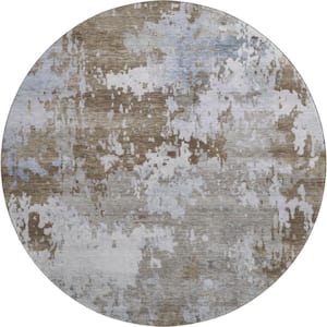 Mayfield Premium Machine Washable Abstract AMF2142 Chocolate 8 ft. x 8 ft. Round Rug