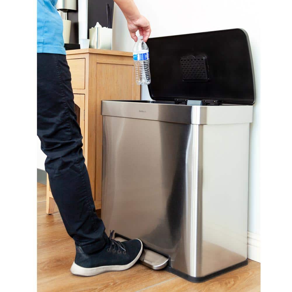 16 Gallon Stainless Steel Dual Compartment Kitchen Trash Can