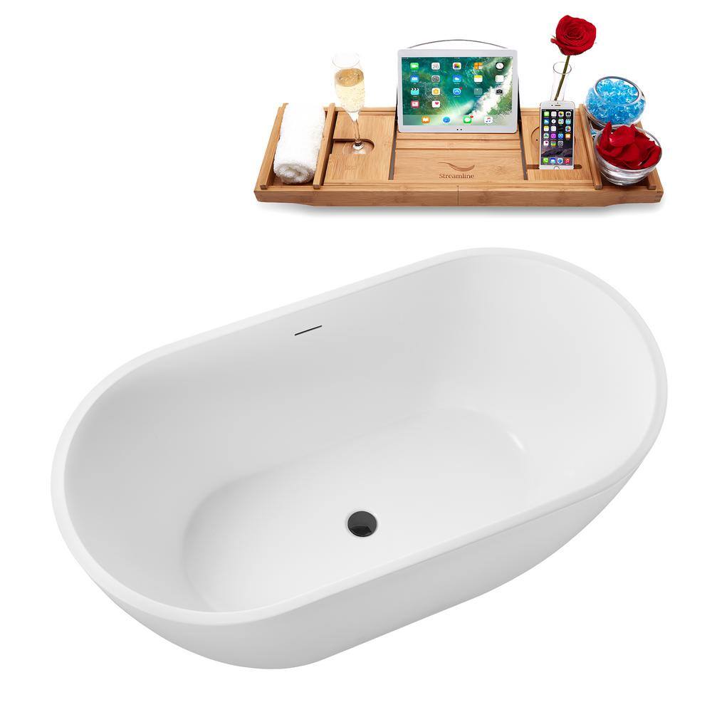 55" Glossy White Acrylic Freestanding Soaking Tub with Tray