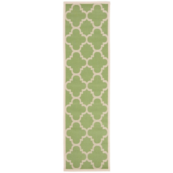 SAFAVIEH Courtyard Green/Beige 2 ft. x 12 ft. Geometric Indoor/Outdoor Patio  Runner Rug