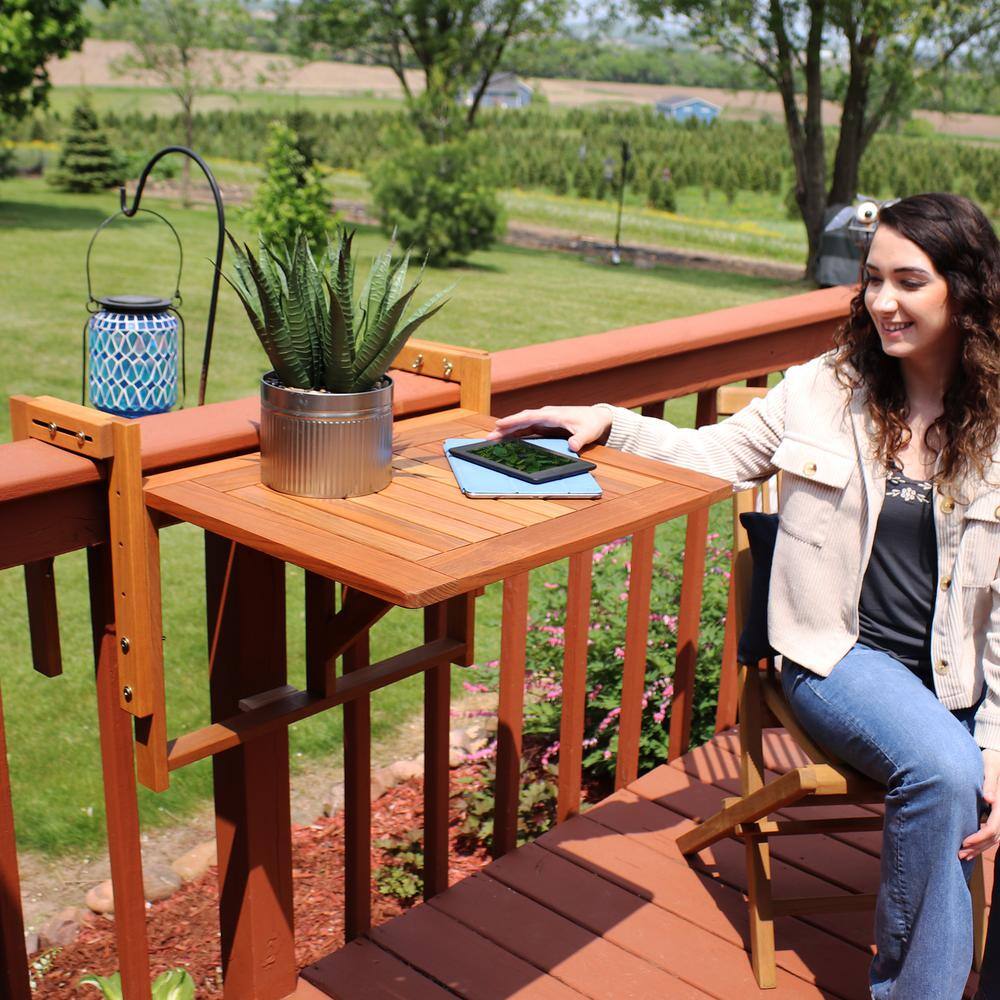 Sunnydaze Brown Meranti Wood Folding Balcony Table