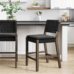 Nathan James Dahlia 26 in. Mid-Century Modern Black Metal Counter Height  Bar Stool with Low Back, and Light Gray Fabric Seat Cushions 21605 - The  Home Depot